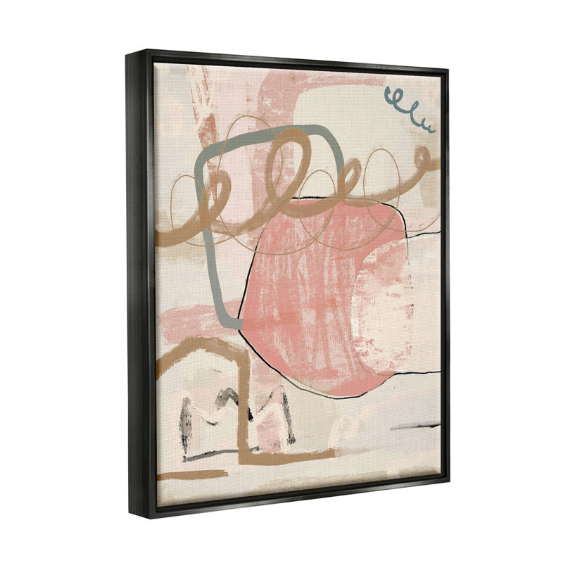 «Pink Squiggle Abstraction», reproduction sur bois encadrée, Cadre flottant noir de jais, H 21 po x l 17 po x P 1,7 po