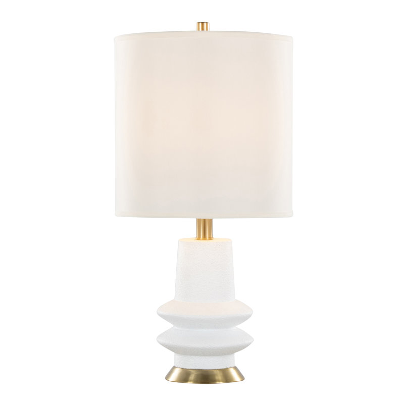 Set of 2 White Polyresin Table Lamps with Brass Accents