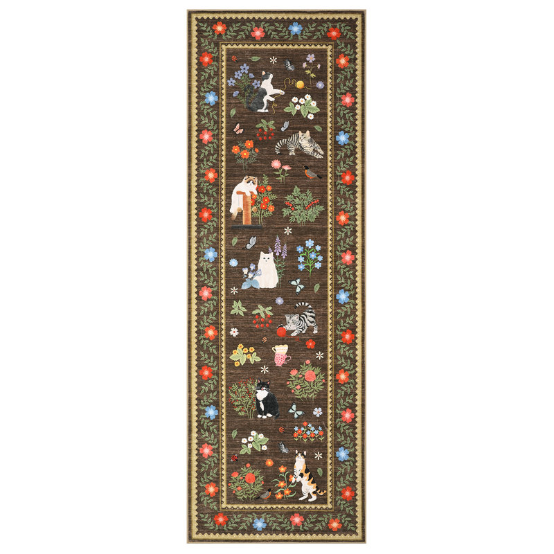 Tapis de couloir antidérapant à motif floral 2 x 6, Brun