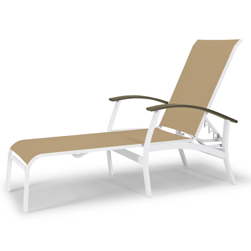 Askar Outdoor Rust-Resistant Metal Chaise Lounge, Brown Sunbrella® Tweed, Beachwood P40, Gloss White