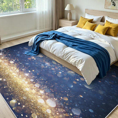 Tapis intérieur noir lavable à la machine, à paillettes dorées scintillantes