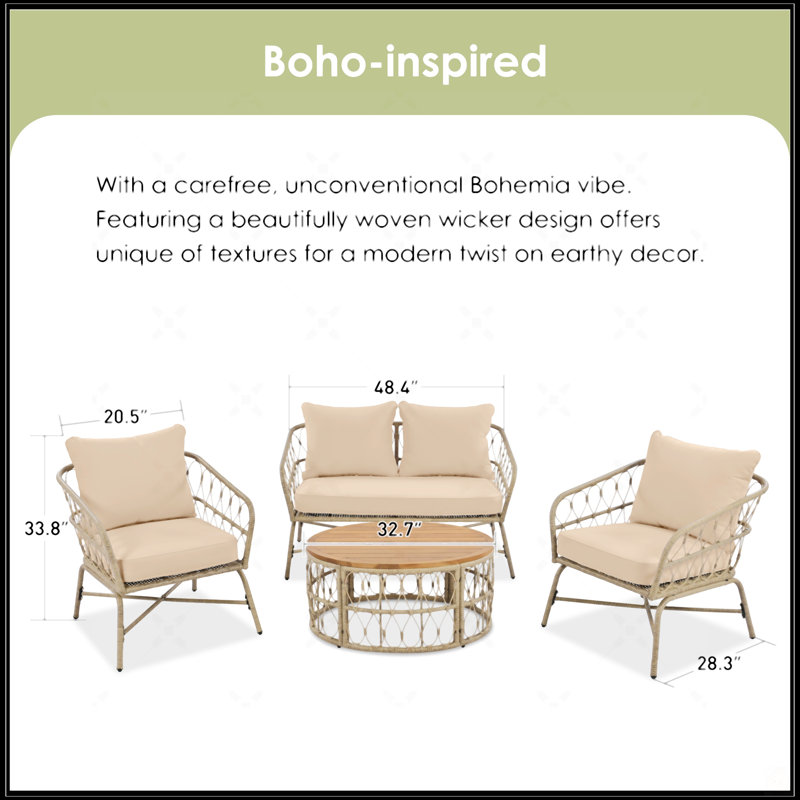 Ensemble de sièges d'extérieur de style bohémien avec coussins amovibles pour la détente