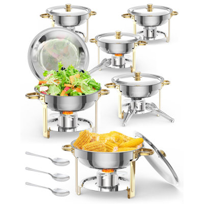 Ensemble de 5 réchauds à vaisselle 5 pte, ensembles de service de plats ronds et chauds en acier inoxydable avec couvercle et porte-couvercles Nsf