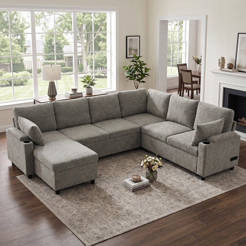 Canapé modulaire en U 109,9 po Chenille, Light Grey