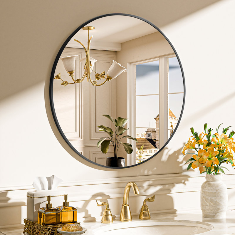 Round/Circle Vanity Mirror with Aluminum Alloy Frame, HD Tempered Glass, French Cleat Mounted Wall Decor Bathroom Vanity Mirror