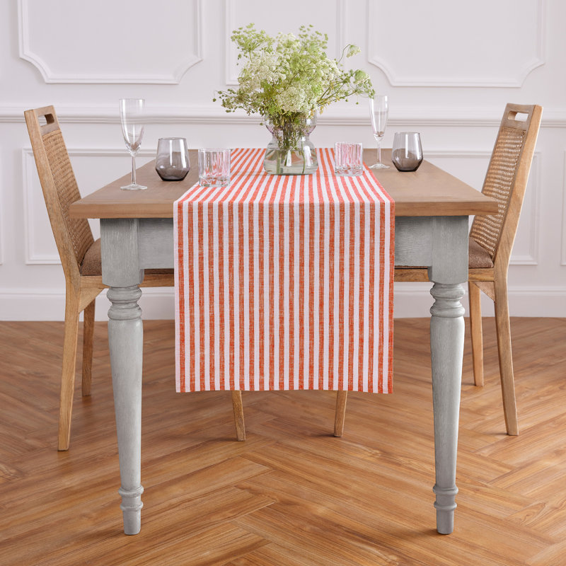 Red and White Striped Linen Table Runner 14 x 36 Inch