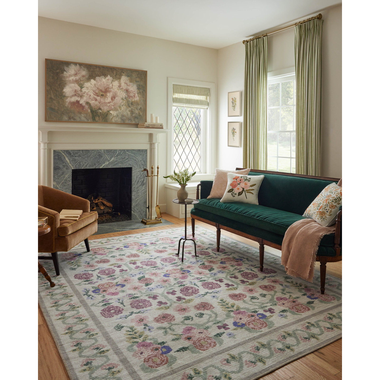 Rosa Rifle Paper Co. x Loloi Ivory Area Rug, Runner 2'6" x 7'6"