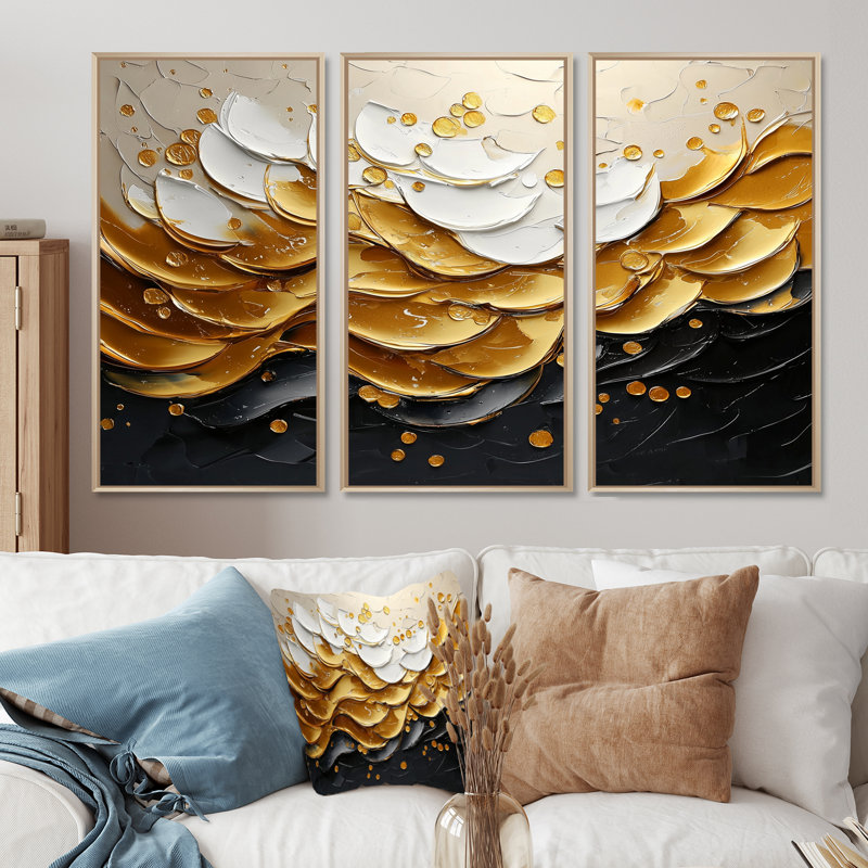 Golden Passage To Transitional Art I - Art mural encadré transitionnel - ensemble de 3, H 40 po x l 60 po, Érable