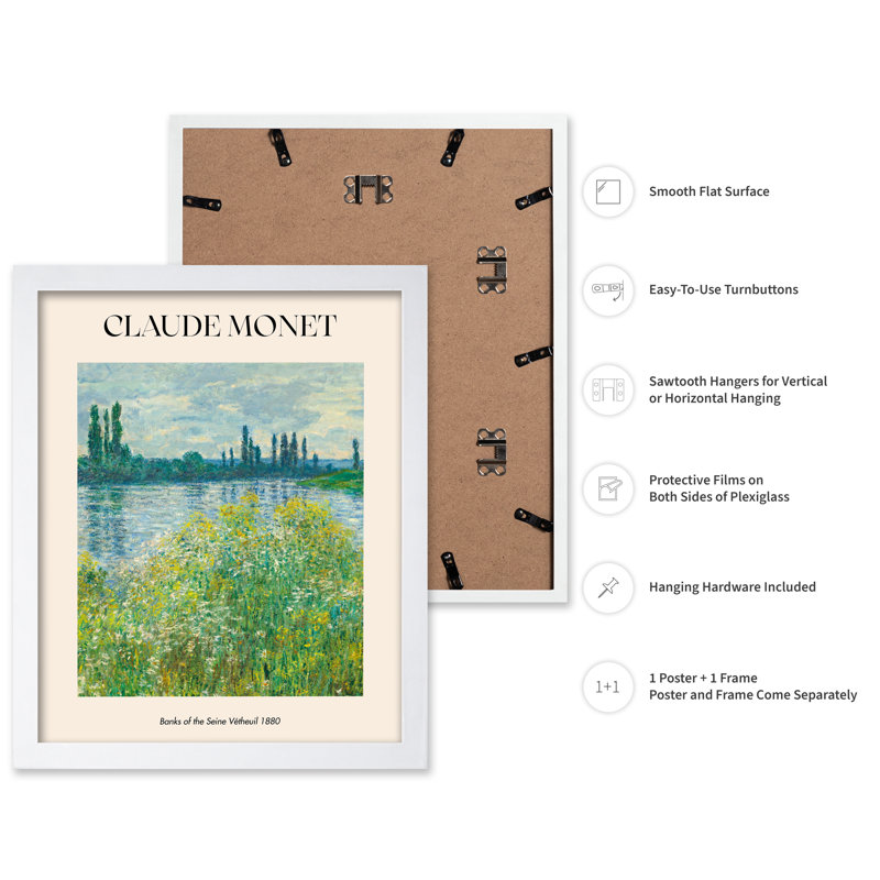 Claude Monet - Bords de seine, Vetheuil, H 16 po x l 20 po, Affiche, Encadrement blanc