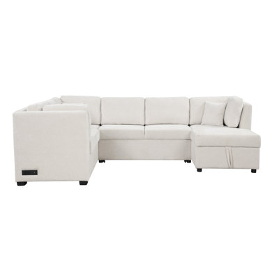 108.6" U-Shaped Sectional Sofa Pull Out Sofa Bed With Two USB Ports
