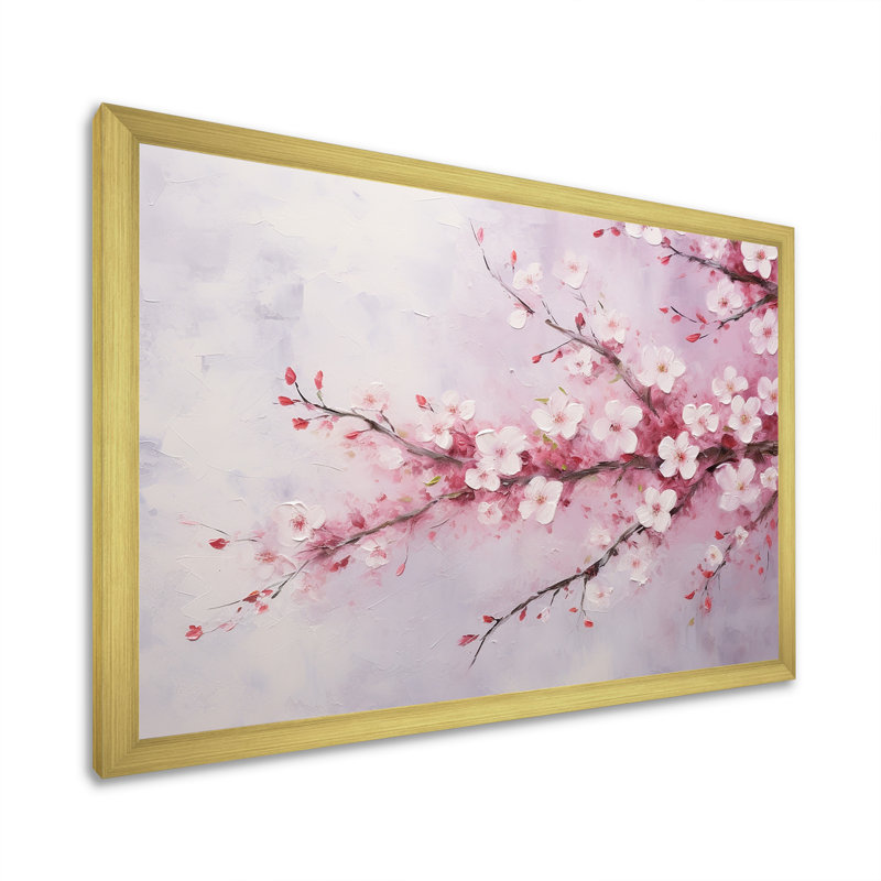 «Cherry Bliss Tree» sur toile, Cadre doré simple, H 30 po x l 40 po x P 1,5 po