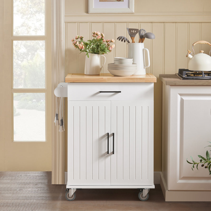 Wynings 74.5cm W Kitchen Island with Solid Wood Top and Locking Wheels