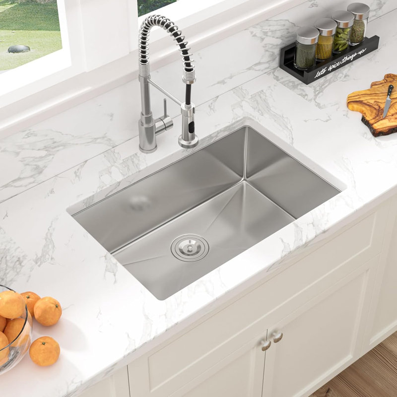 30'' L x 18" W Undermount Kitchen Sink Single Bowl Stainless Steel Kitchen Sink with Sink Grid and Basket Strainer