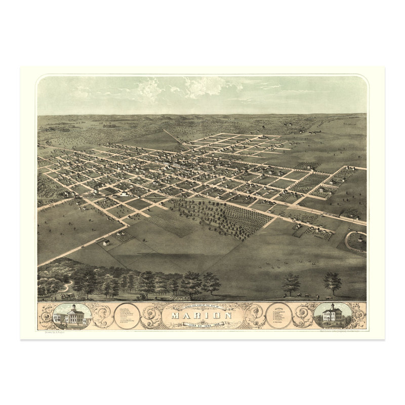 «1868 Marion Linn County Iowa Map Wall Art» sur papier, H 18 po x l 24 po