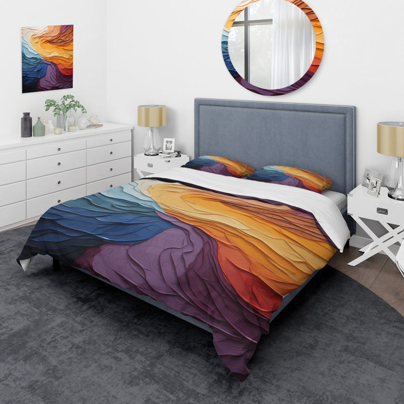 Ensemble de housse de couette en polyester abstrait jaune lyrique, Housse de couette pour grand lit et 2 taies décor