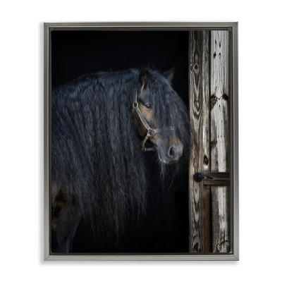 Cheval avec crinière ondulée, art mural sur toile flottant gris, design par PHBurchett