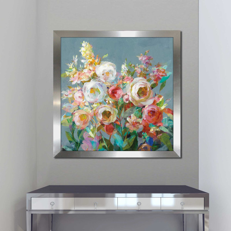 Joy of the Garden Square I - Peinture, H 25,5 po x l 25,5 po x P 1 po, Encadrement argenté