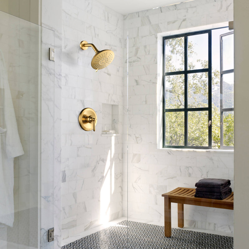Single Handle 5-Spray Settings Shower Faucet With 6 In. High Pressure Rain Shower Head, Gold