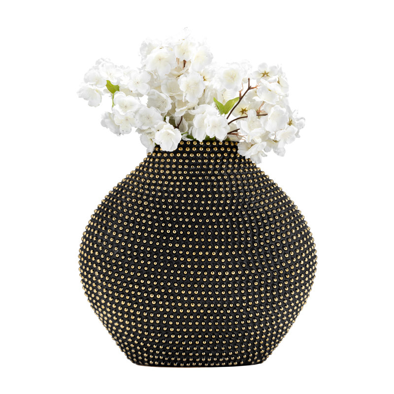 Dasan Modern Black and Gold Studded Stoneware Vase