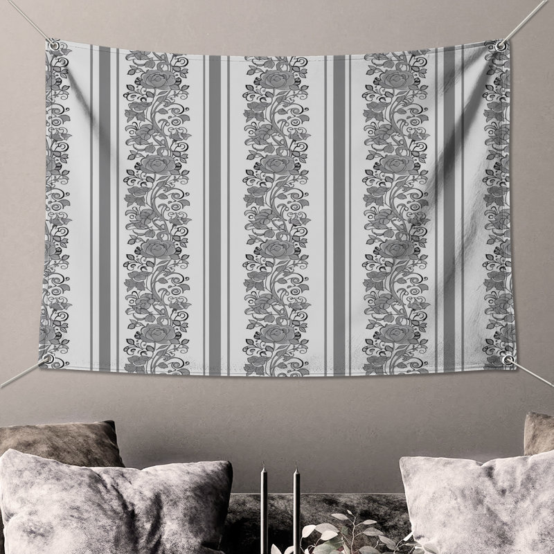Tapisserie murale florale à rayures verticales - Décoration murale florale, H 68 po x l 80 po avec 4 œillets