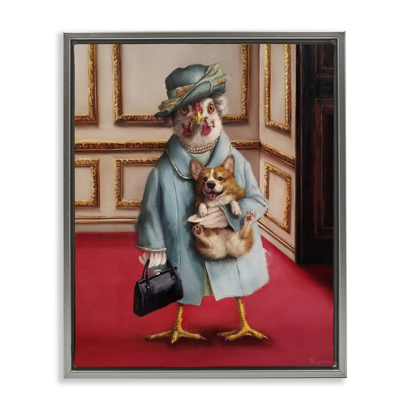 «Queen Chicken with Corgi Regal Animal Humor» par Lucia Heffernan, Cadre flottant gris lustré, H 31 po x l 25 po