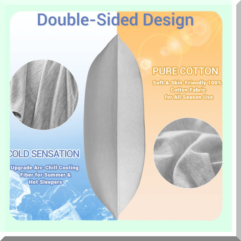 ChillMax Cooling Pillowcase Set - Double-Side Design, Anti-Static Cotton Fiber, Machine Washable, Hidden Zipper, 20x26 inches, Gray - Pack of 2