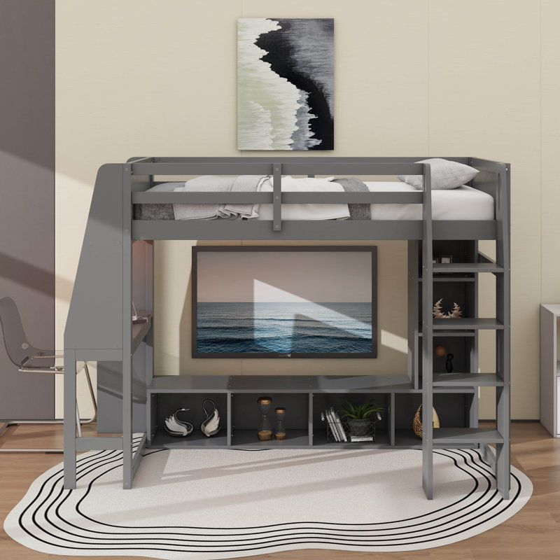 Lit mezzanine simple avec bureau, Gris