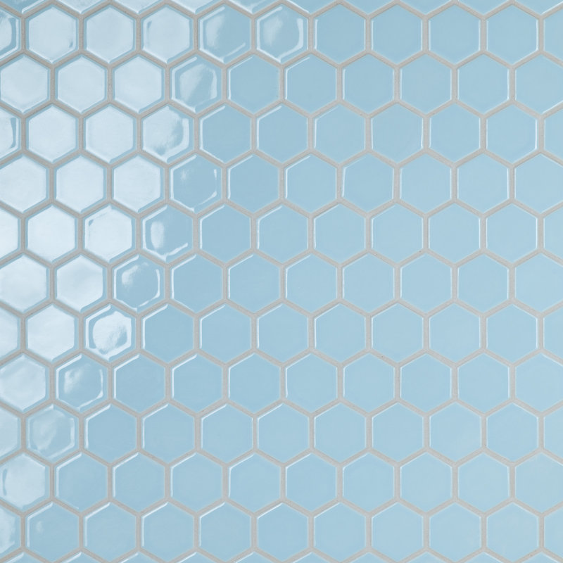Hudson Due 2" Hex 10-7/8 " x 12-5/8 " Porcelain Mosaic Floor and Wall Tile, Cashmere Blue
