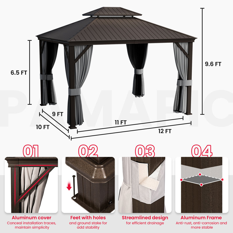 Metal Patio Gazebo, 115" H x 144" W x 120" D