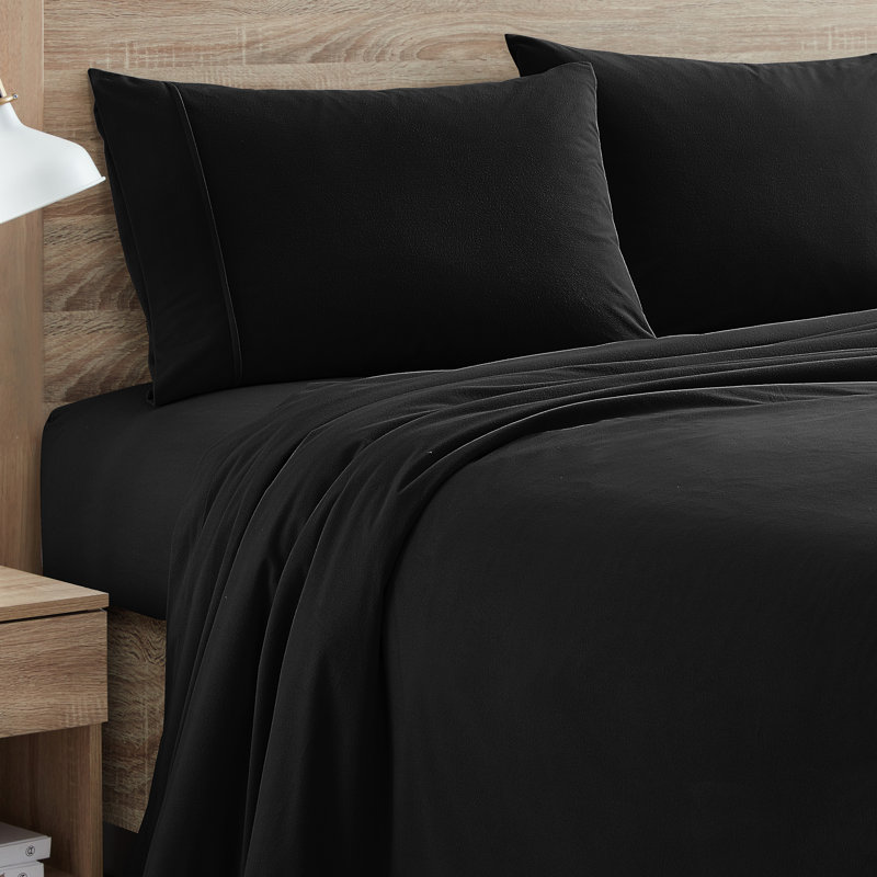 Cotton Flannel Solid Sheets Warm and Cozy Extra Deep Pockets, Black, King