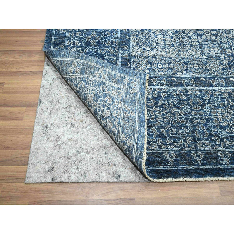 Tapis oriental bleu en laine noué à la main 9 pi 2 po x 12 pi 5 po - MOA10276422