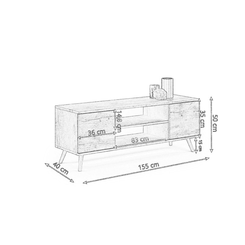 Verne Unfinished TV Stand for TVs up to 65", White/Sonoma Oak