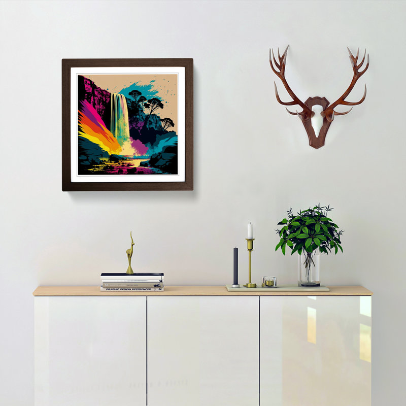 Waterfall Pop Art No.1 - Single Picture Frame Print on Wood, Walnut