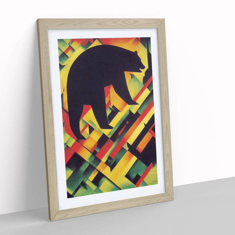 XV1022-5058X Walking Bear Abstract - Wall Art, 66cm H x 48cm W, Oak Framed, White