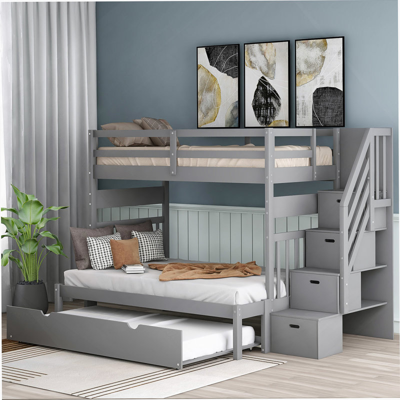 Lit mezzanine avec lit gigogne en bois