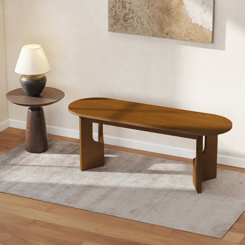 Banc de 47 po de large avec base en bois massif, brun, banc d'appoint en bois pour 2 personnes, salle à manger ou salon, chalet, mezzanine