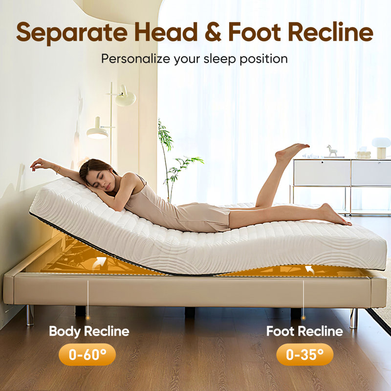 Lit réglable à gravité zéro avec pieds réglables et télécommande sans fil Killingworth, Très grand lit