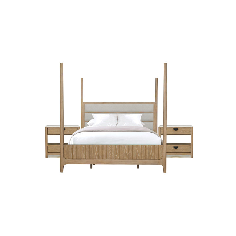 Lit à baldaquin Commode 2 tables de chevet avec miroir et commode, Très grand, 3 Pcs: Bed, 2 Nightstands