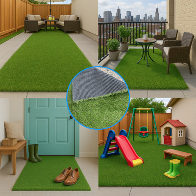 Tapis de gazon artificiel intérieur / extérieur réaliste - Tailles personnalisées extra-longues - Doux, durable et à drainage - Idéal pour les patios, les balcons, les entrées, les aires de jeux et les zones pour animaux de compagnie - 78 po x 20 pi