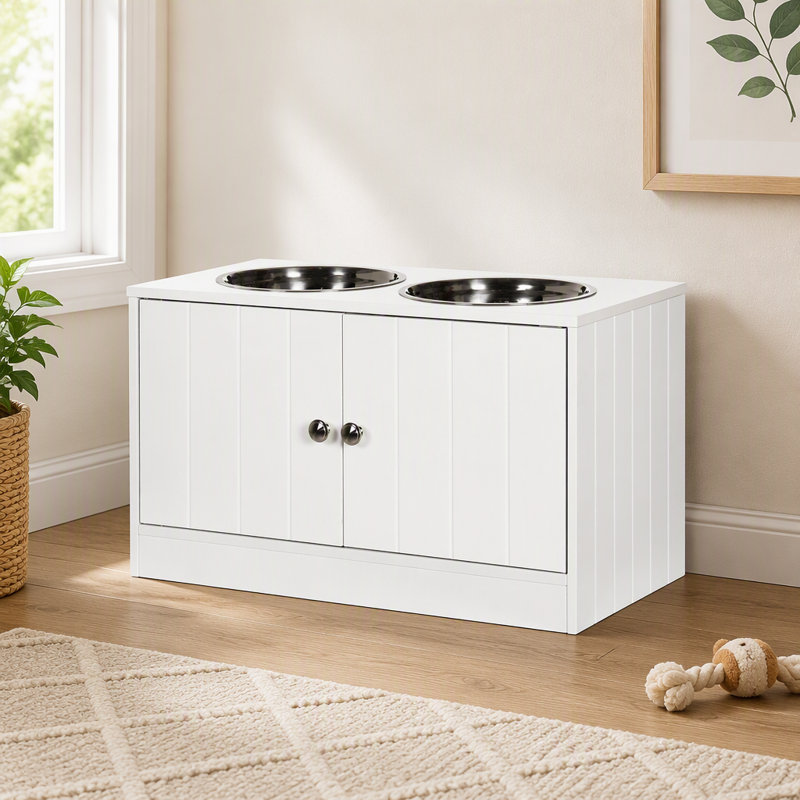 Station d'alimentation pour chiens avec bols et armoire de rangement