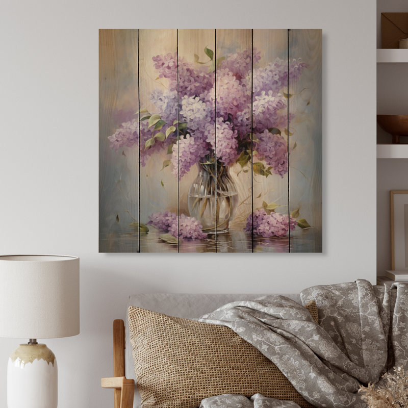 Impression romantique «Jawaski Lilacs I» sur bois, H 15 po x l 15 po x P 0,78 po
