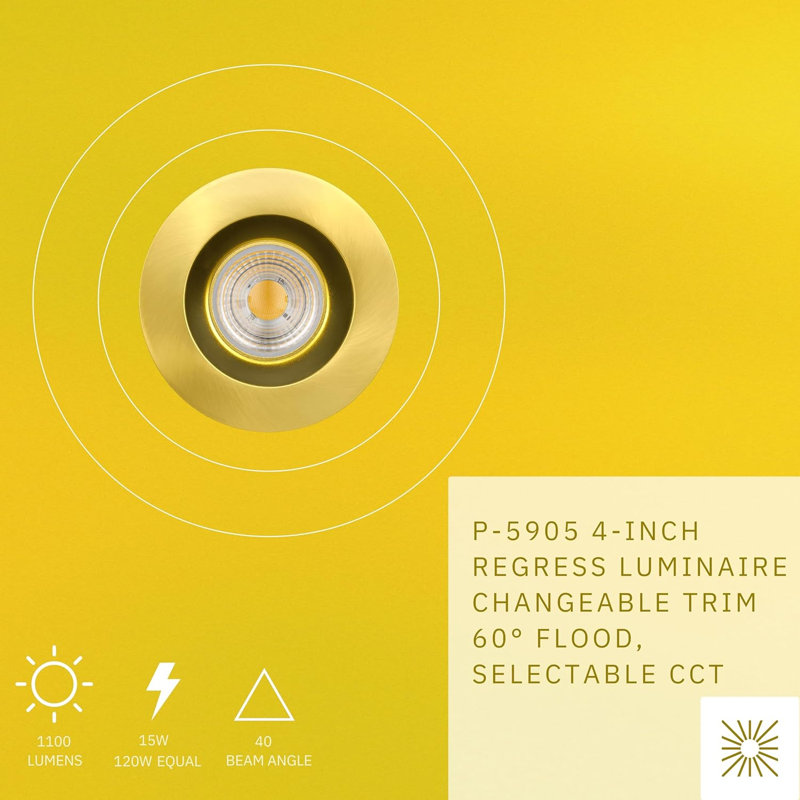 Luminaire encastré rond 4 po 15 W à lumière lisse de 1100 W à 5 lumens Perlglow, Laiton brossé