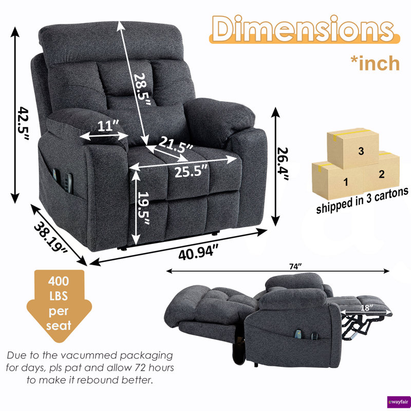 Ilkeston 40.94"W Recliner Sofa with Chenille Comfort, Side Pockets, Fluffy Armrests & 2 Cup Holders, Gray