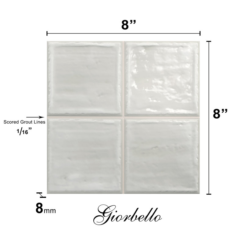 NOA 8" x 8" Ceramic Wall & Floor Tile, Beige