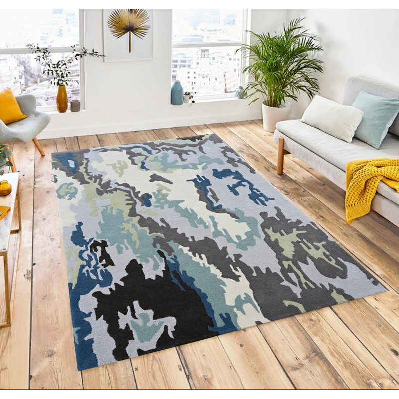 Woolen Rugs, Rectangular Shape, Nz Wool, Modern Design Blue & Grey Colour
