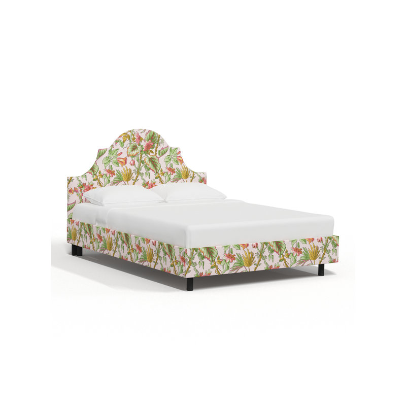 Lit plateforme rouge à motifs fabriqué par Tissu & Company Geneva, Lin rosé floral tropical Scm, Double