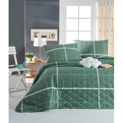 Cotton Plaid Bedspread with Pillowcases Included