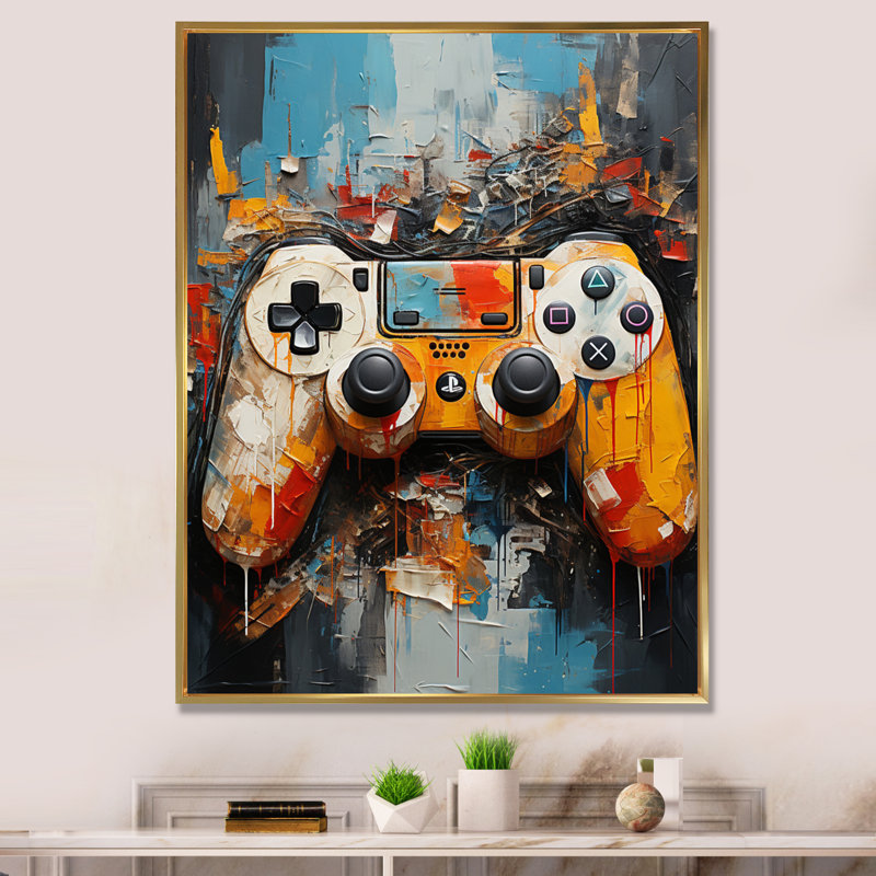 Coloré jeu vidéo Delight II - jeux vidéo sur toile, art mural, Cadre flottant doré, H 32 po x l 24 po x P 1 po