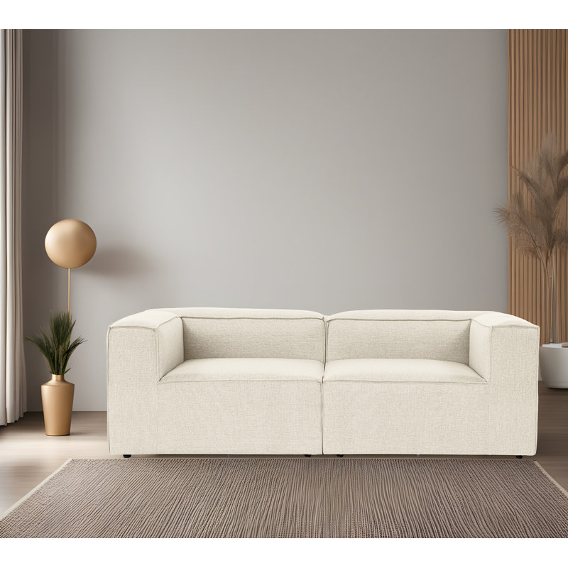 Elegant 2-Seat Sofa, Ecru Linen Upholstery, 84.3 x 26.0 x 41.3 inches | 100% Hornbeam Frame, 32 DNS Foam for Comfort, Durable Plastic Legs | Perfect for Living Room, Modern Design & Cozy Seating Solution