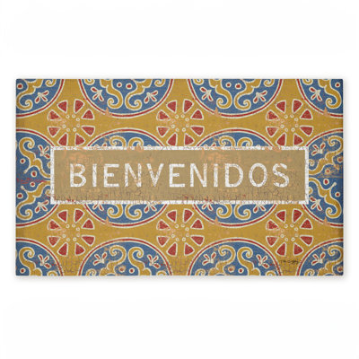 Valencia Pattern Bienvenidos Printed Outdoor Door Mat, design by Tim Coffey, 18"x30"
